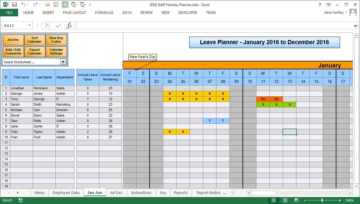 2021 Monthly Vacation Planner Excel