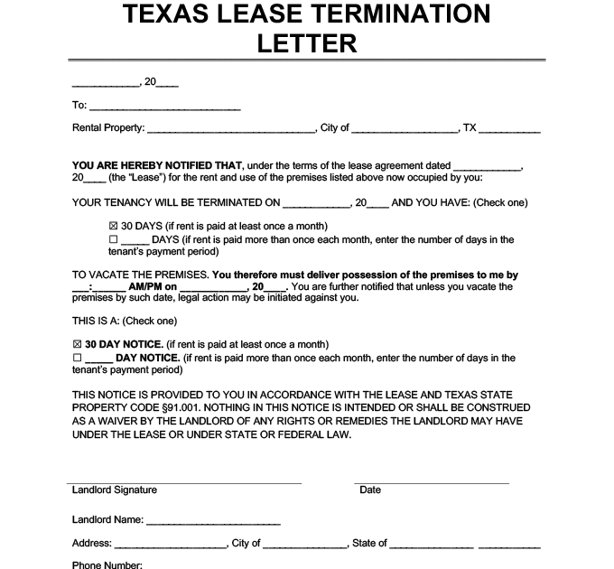 30 Days To Vacate Texas Form