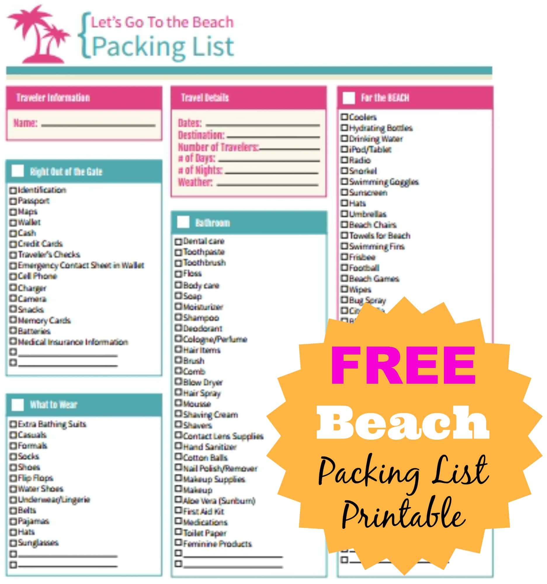 beach vacation packing list printable That are Playful