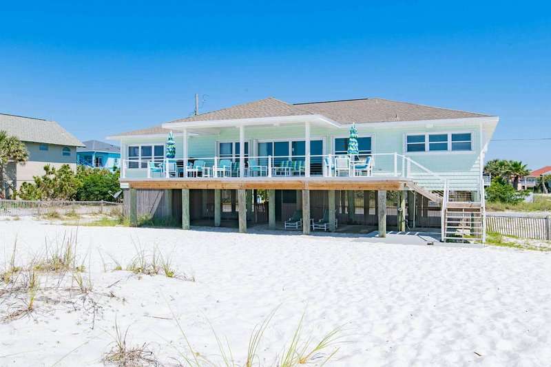 Beachfront home with gorgeous views, spacious deck, and private beach ...