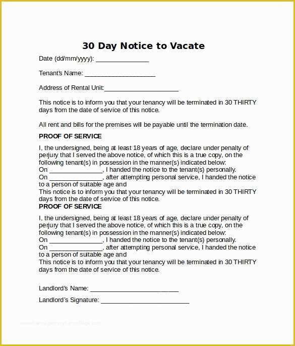 Free 30 Day Notice to Vacate California Template Of 30 Day Notice ...