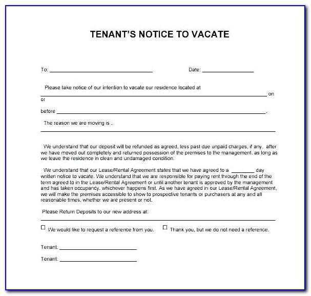 Tenant Notice To Vacate Form California