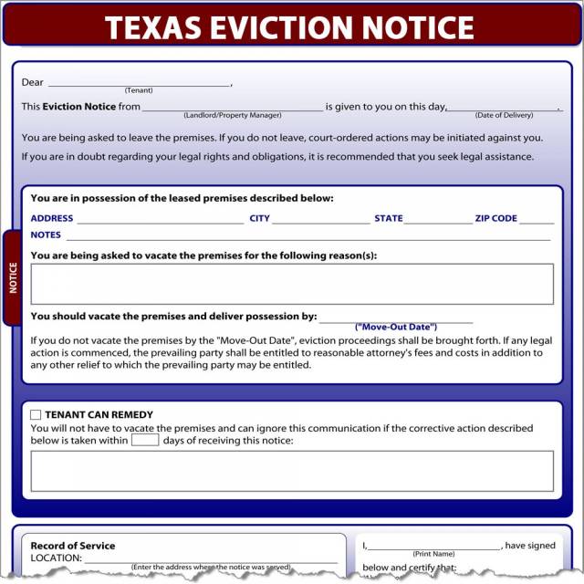 Texas Eviction Notice To Vacate Template